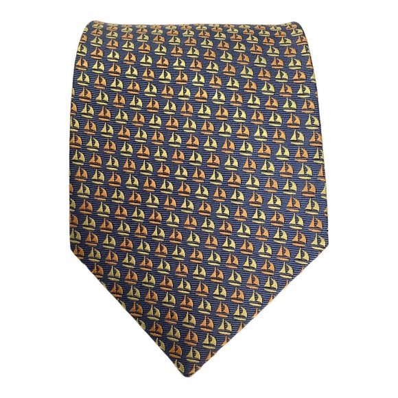 SEIGO KATSURAGAWA Blue Sailor Boat Print Tie Hand Made In Japan 58